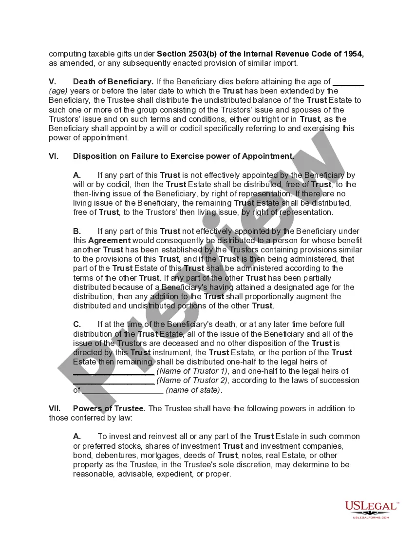 Preview Crummey Trust Agreement for Benefit of Child with Parents as Trustors