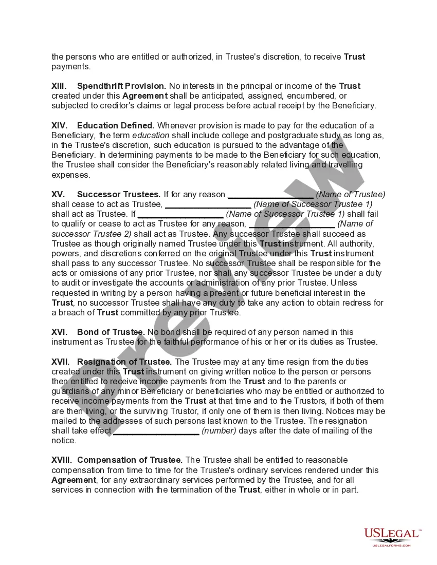 Preview Crummey Trust Agreement for Benefit of Child with Parents as Trustors