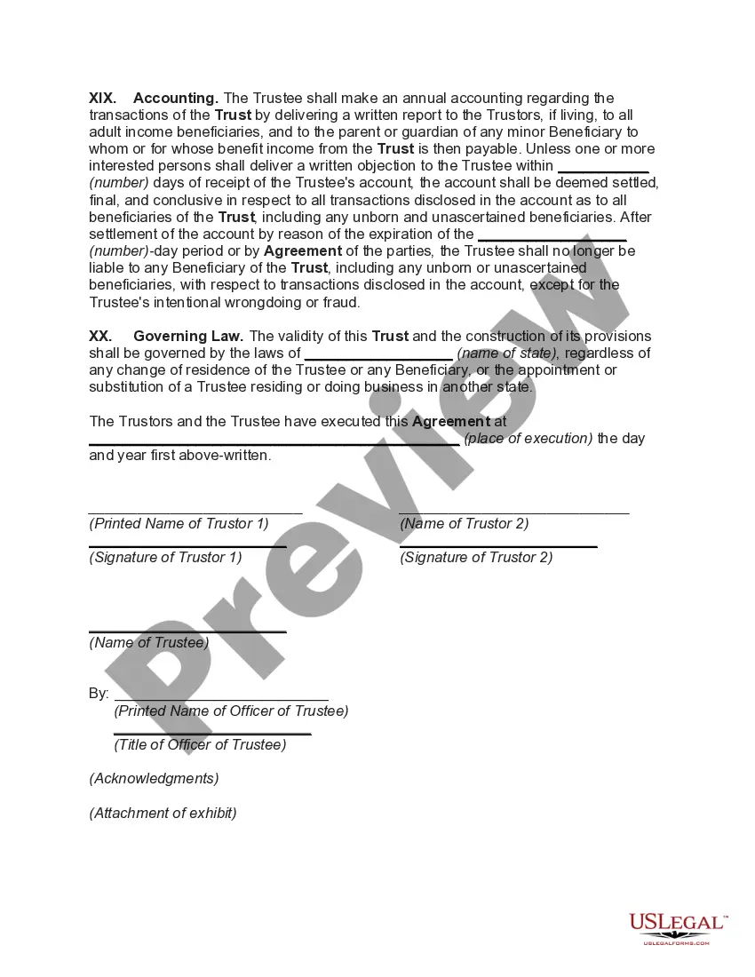 Preview Crummey Trust Agreement for Benefit of Child with Parents as Trustors