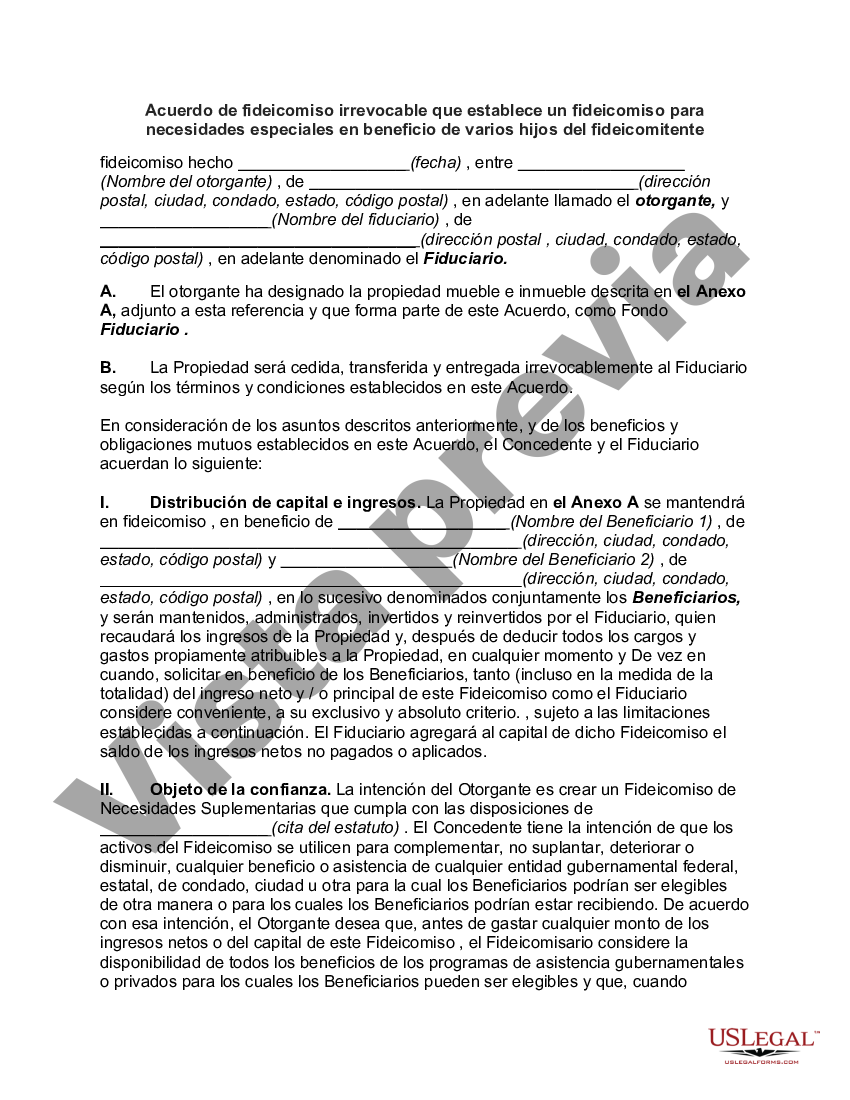 Irrevocable Trust Form For Funeral Expenses | US Legal Forms