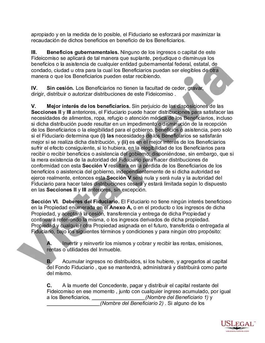 Preview Acuerdo de fideicomiso irrevocable que establece un fideicomiso para necesidades especiales en beneficio de varios hijos