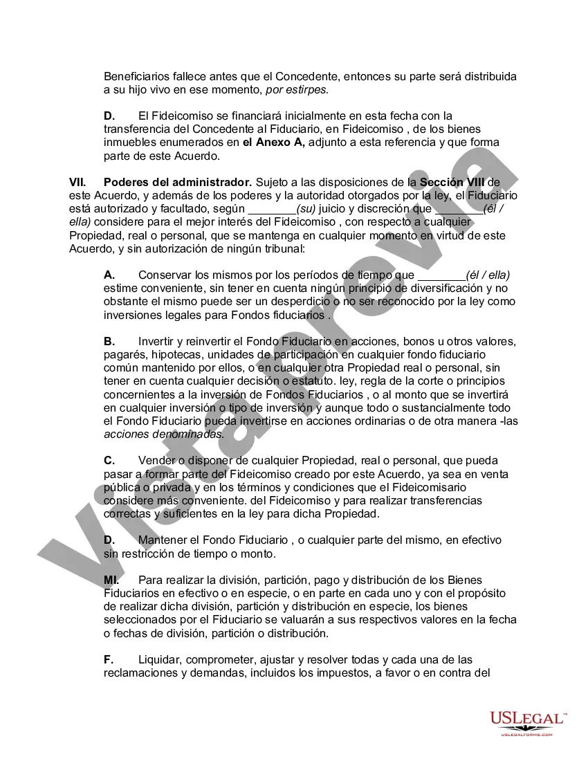 Preview Acuerdo de fideicomiso irrevocable que establece un fideicomiso para necesidades especiales en beneficio de varios hijos