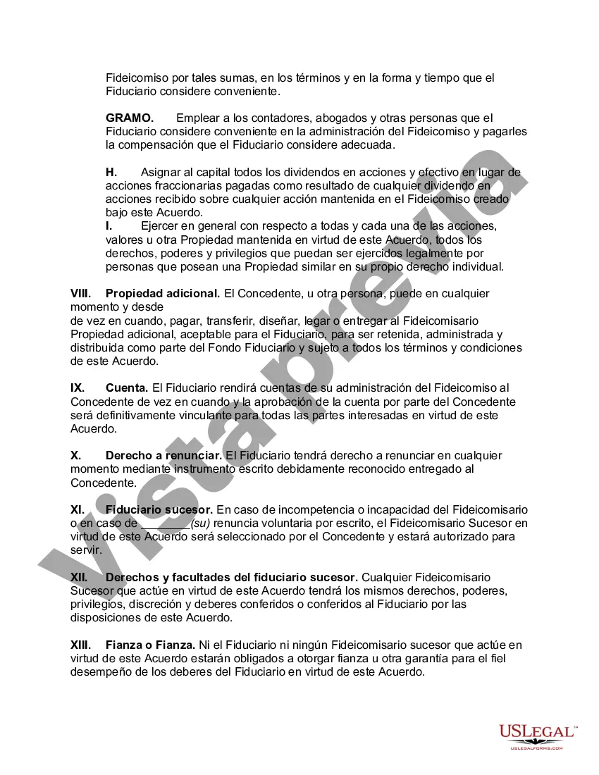 Preview Acuerdo de fideicomiso irrevocable que establece un fideicomiso para necesidades especiales en beneficio de varios hijos