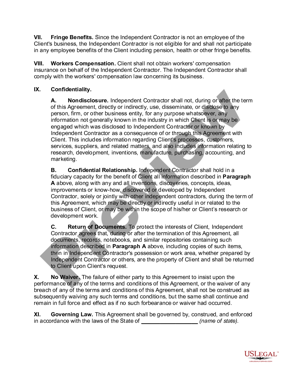 page 1 Contract with Independent Contractor to Perform Advertising Services to a Financial Services Business preview