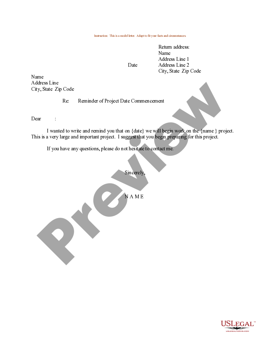 Iowa Sample Letter for Reminder of Project Date Commencement - Date ...