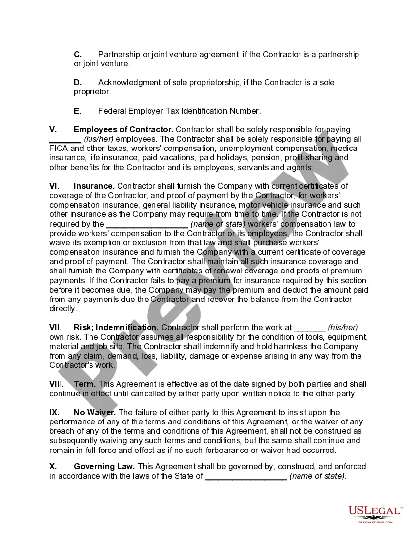 Get Contract with Independent Contractor - Contractor has Employees Preview Contract with Independent Contractor - Contractor has Employees