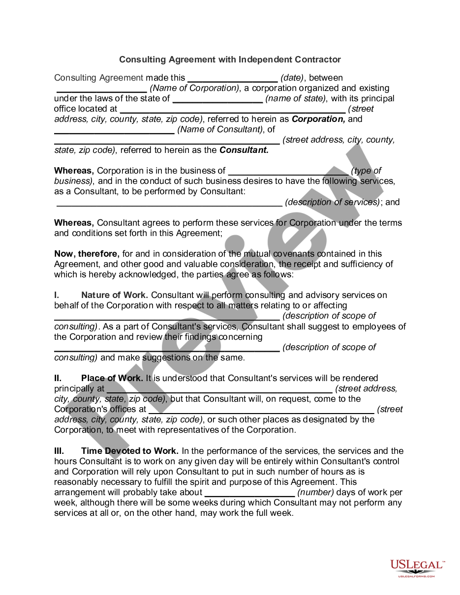 page 0 Consulting Agreement with Independent Contractor preview