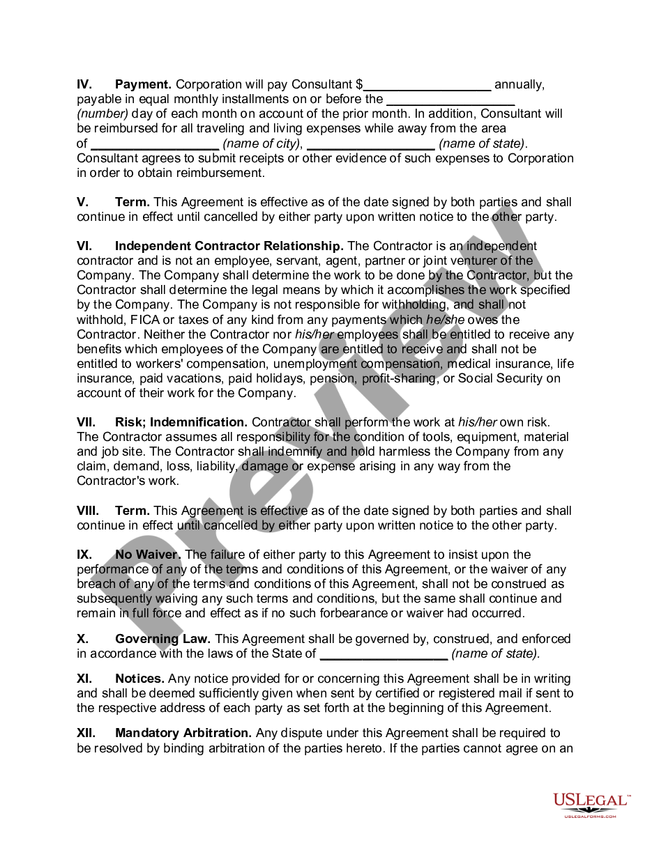 page 1 Consulting Agreement with Independent Contractor preview