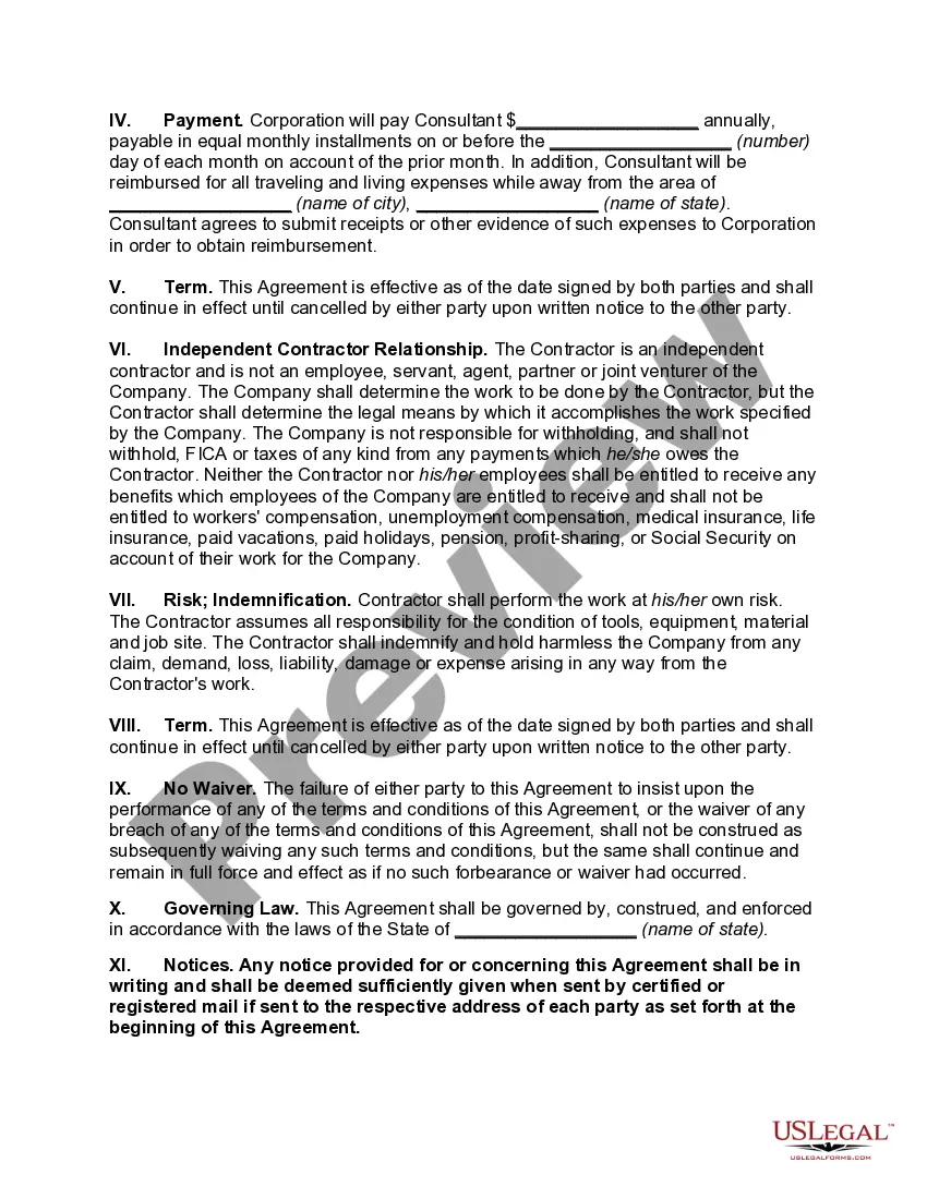 Preview Consulting Agreement with Independent Contractor
