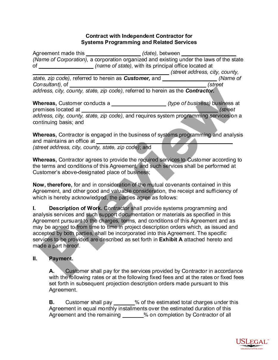 page 0 Contract with Independent Contractor for Systems Programming and Related Services preview