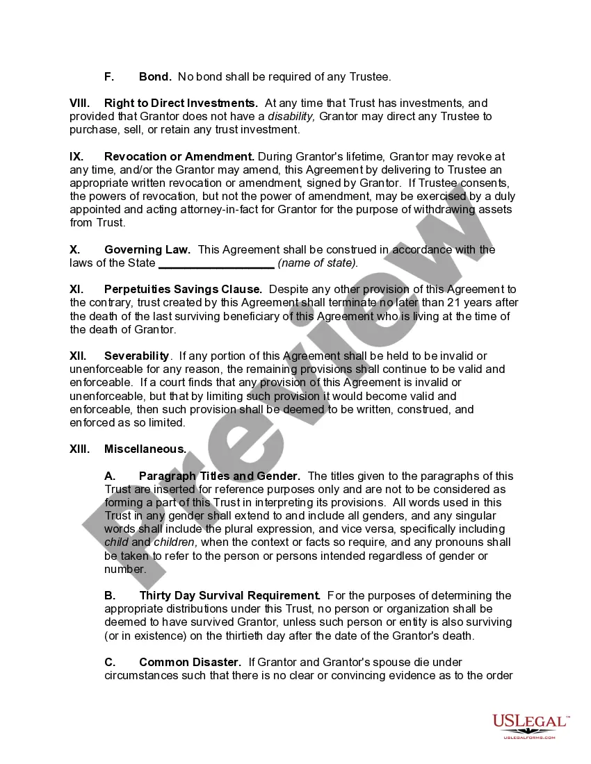 Get Living Trust with Provisions for Disability Preview Living Trust with Provisions for Disability