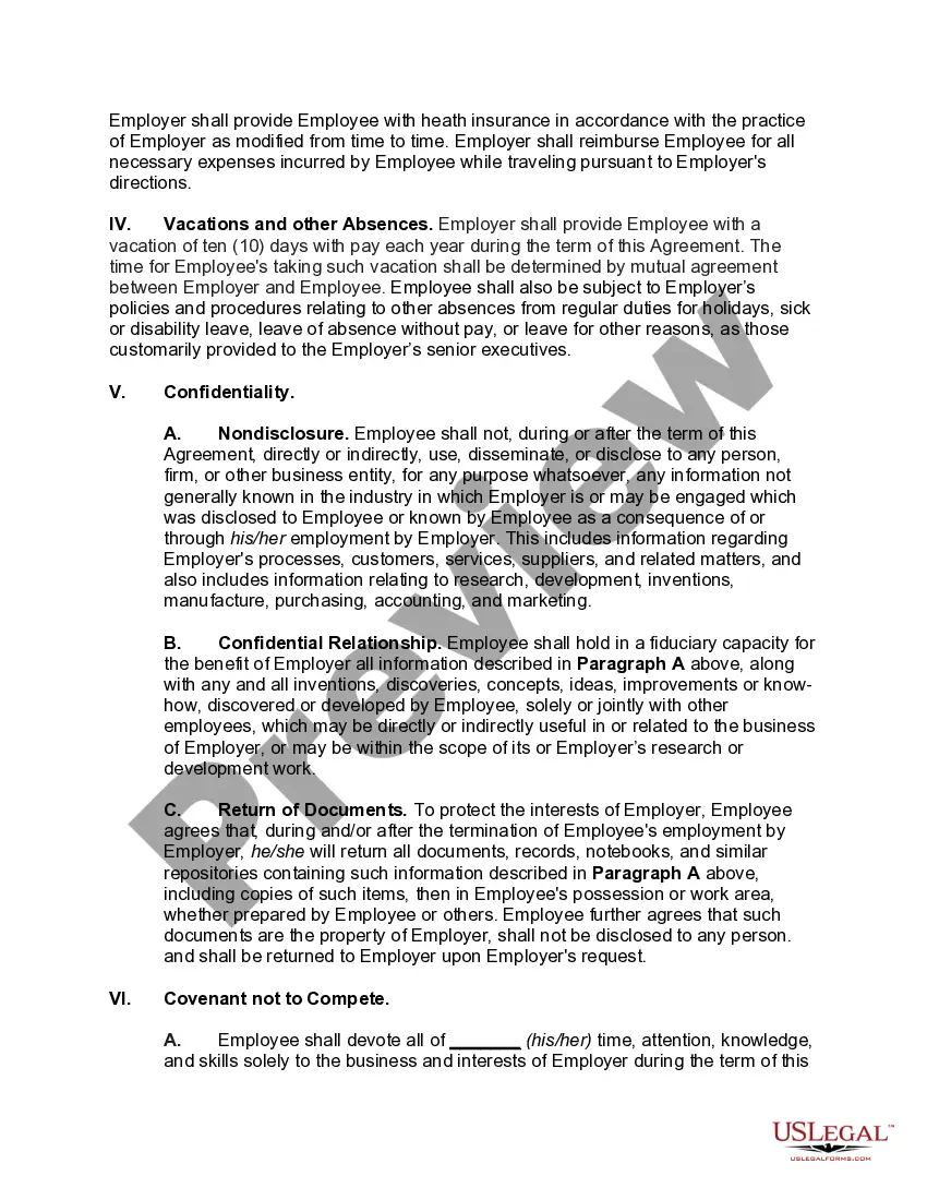 Preview Employment Agreement with Business Development Manager with Covenant not to Compete