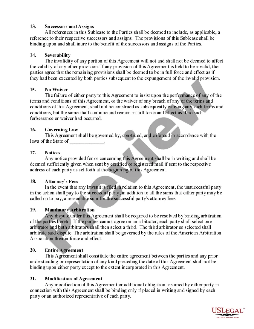 Preview Equipment Sublease of Keyholder Agreement