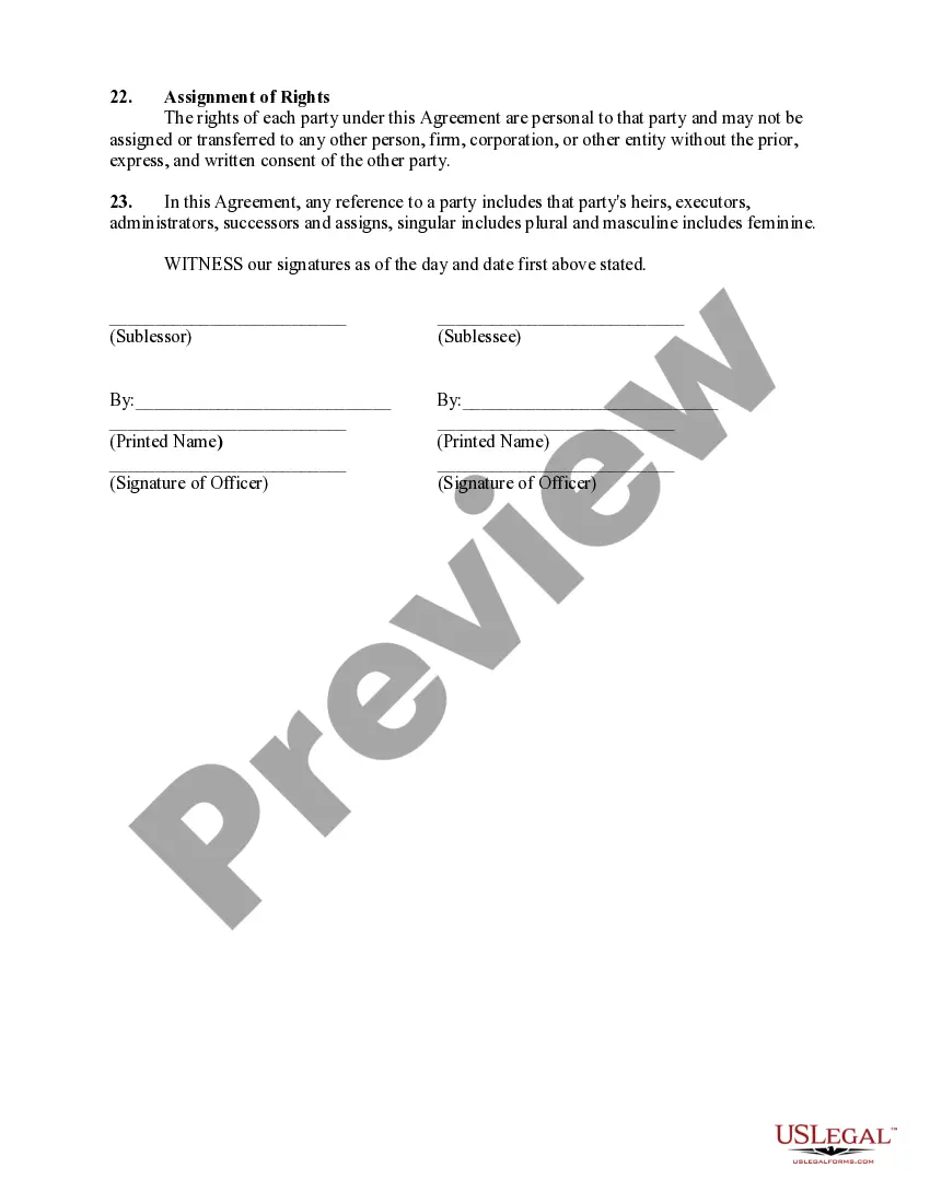 Preview Equipment Sublease of Keyholder Agreement