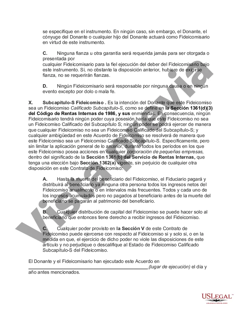 Preview Fideicomiso Calificado Subcapítulo-S para Beneficio del Niño con Acuerdo de Fideicomiso Crummey