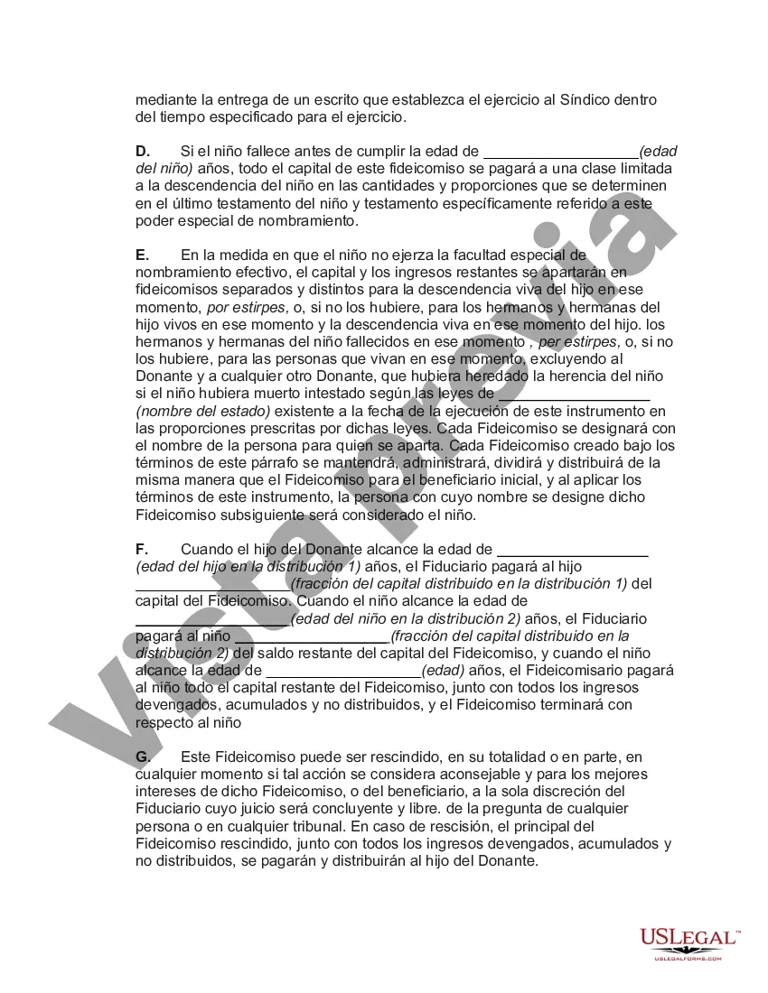 Preview Fideicomiso Calificado Subcapítulo-S para Beneficio del Niño con Acuerdo de Fideicomiso Crummey