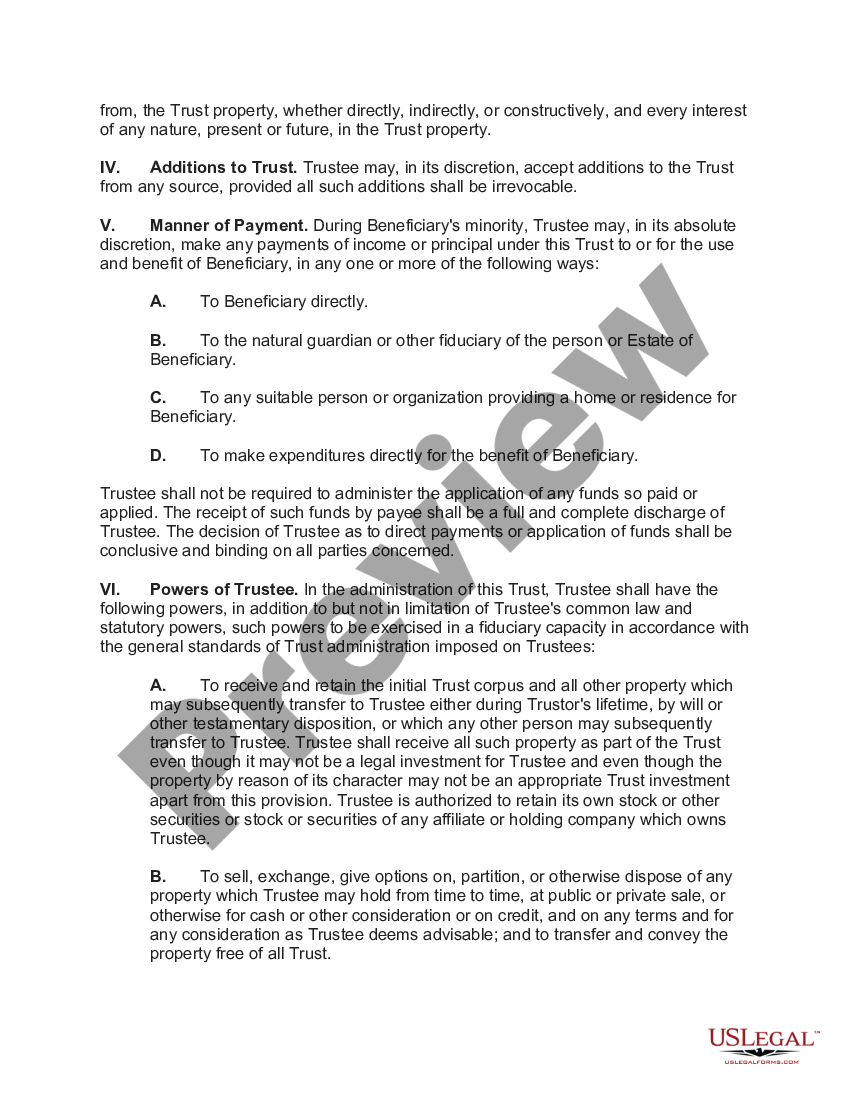 General Form of Trust Agreement for Minor Qualifying for Annual Gift ...