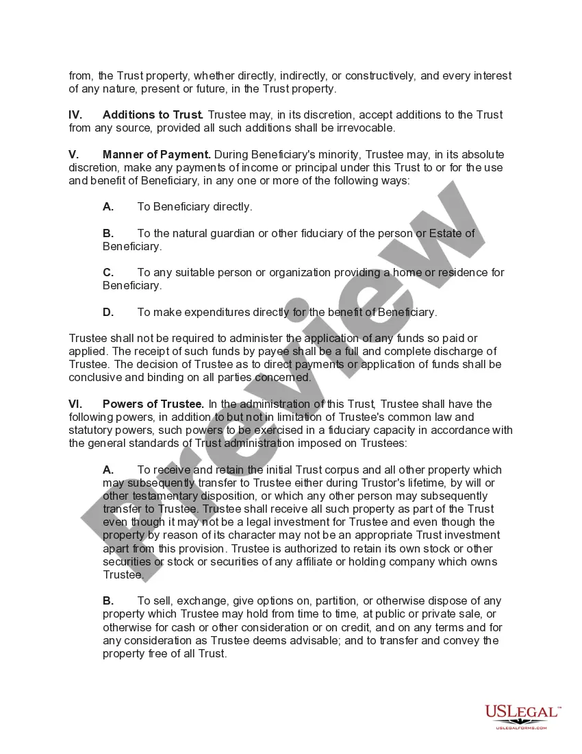 Get General Form of Trust Agreement for Minor Qualifying for Annual Gift Tax Exclusion Preview General Form of Trust Agreement for Minor Qualifying for Annual Gift Tax Exclusion