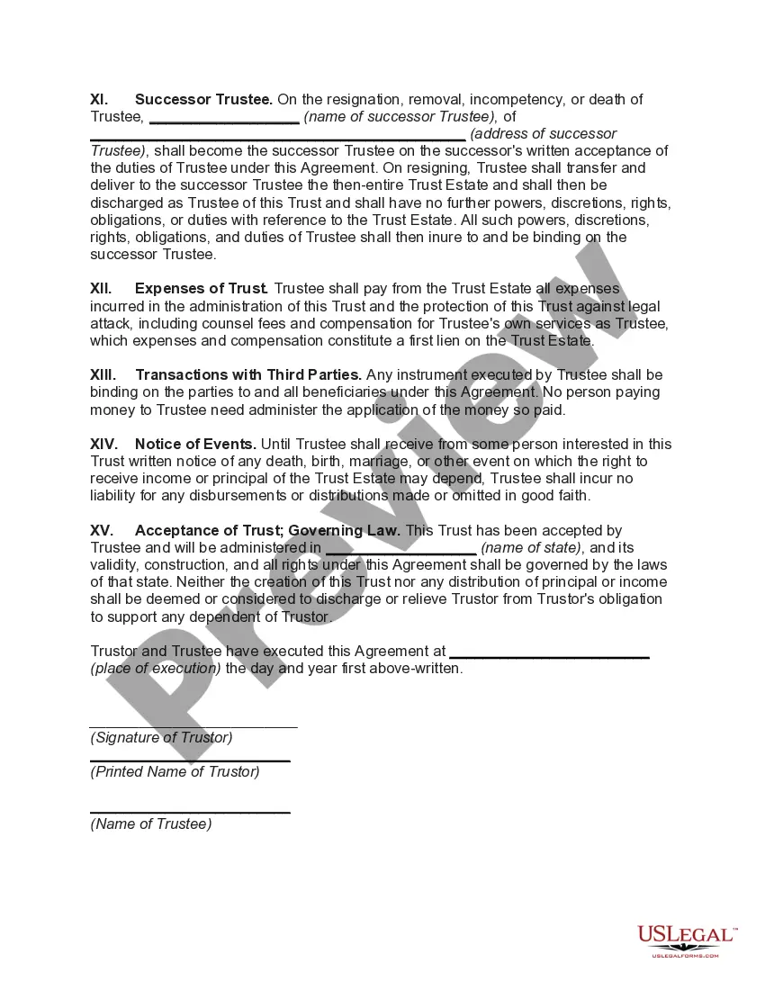 Get General Form of Trust Agreement for Minor Qualifying for Annual Gift Tax Exclusion Preview General Form of Trust Agreement for Minor Qualifying for Annual Gift Tax Exclusion