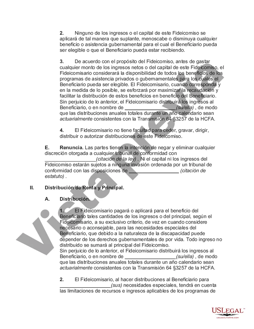 Preview Acuerdo de fideicomiso irrevocable para necesidades especiales en beneficio del hijo discapacitado del fideicomitente