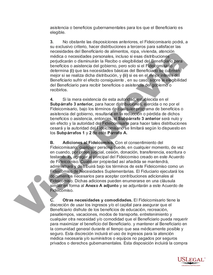 Preview Acuerdo de fideicomiso irrevocable para necesidades especiales en beneficio del hijo discapacitado del fideicomitente