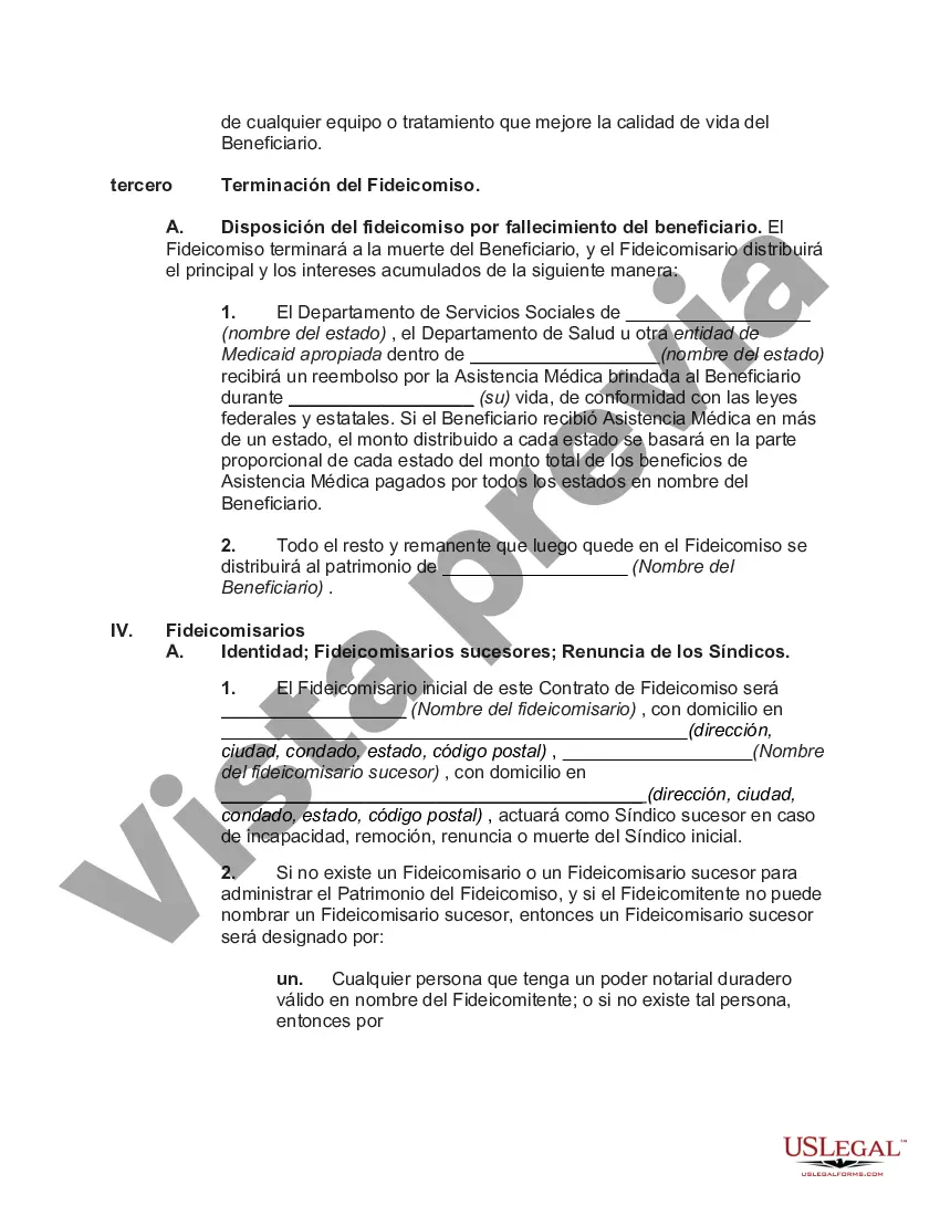 Preview Acuerdo de fideicomiso irrevocable para necesidades especiales en beneficio del hijo discapacitado del fideicomitente