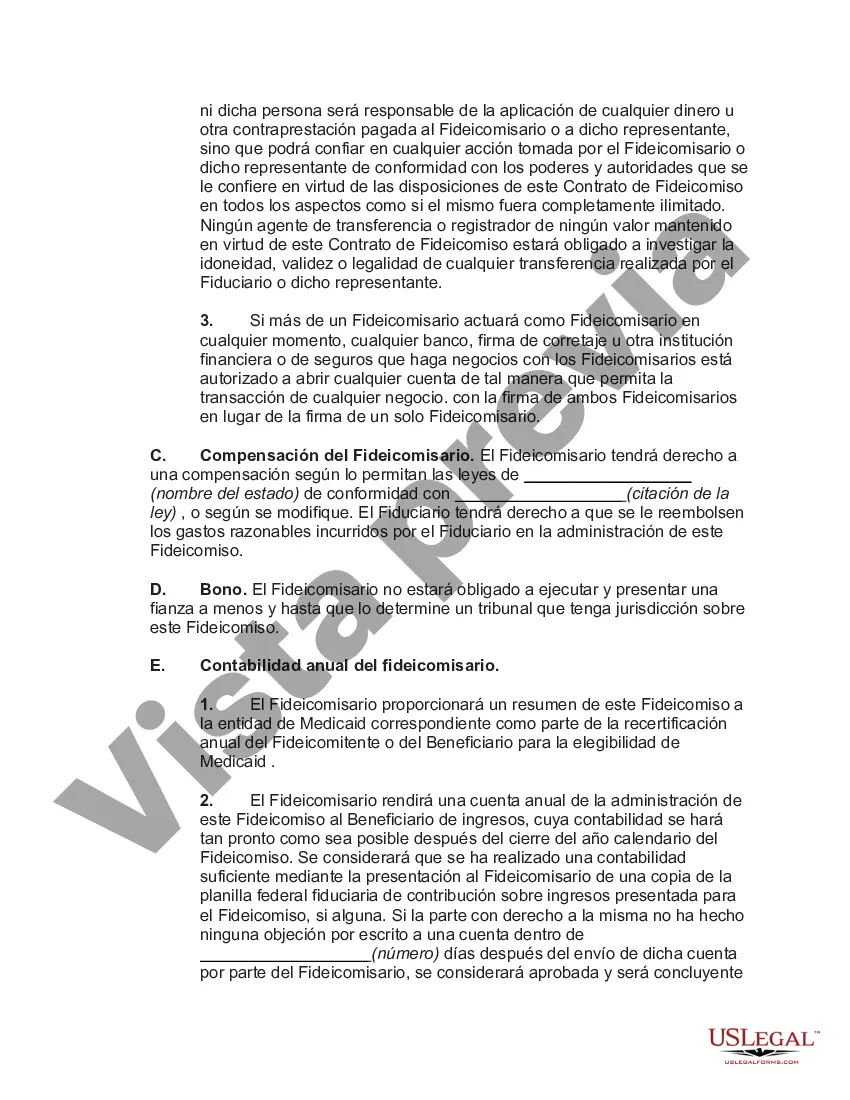 Preview Acuerdo de fideicomiso irrevocable para necesidades especiales en beneficio del hijo discapacitado del fideicomitente