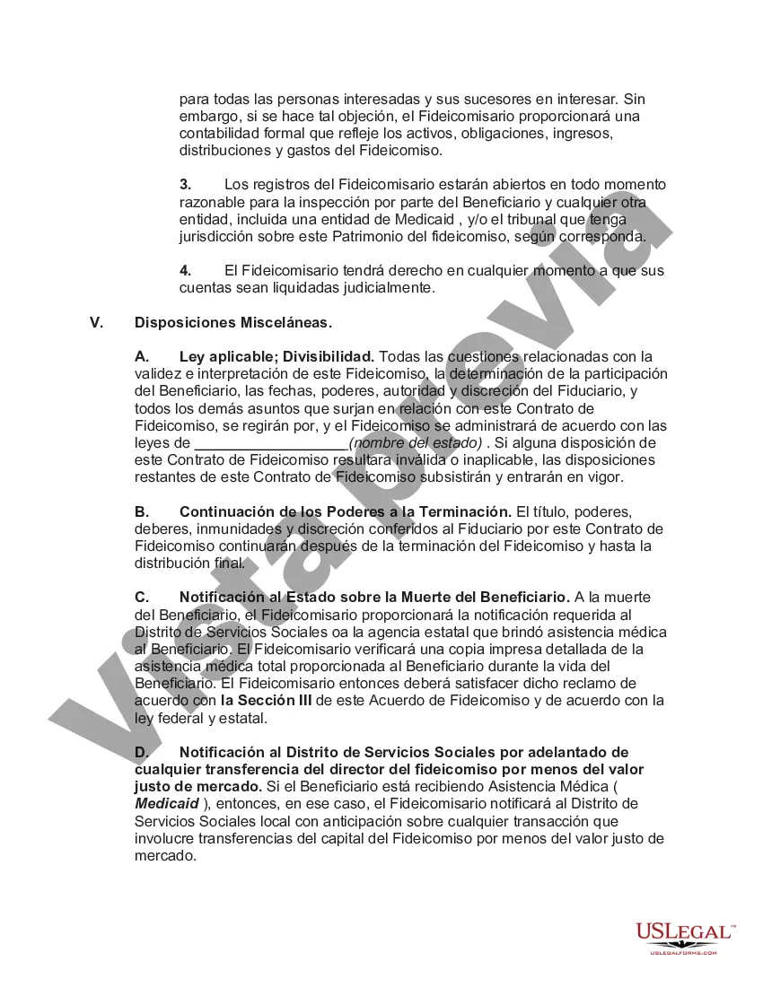 Preview Acuerdo de fideicomiso irrevocable para necesidades especiales en beneficio del hijo discapacitado del fideicomitente