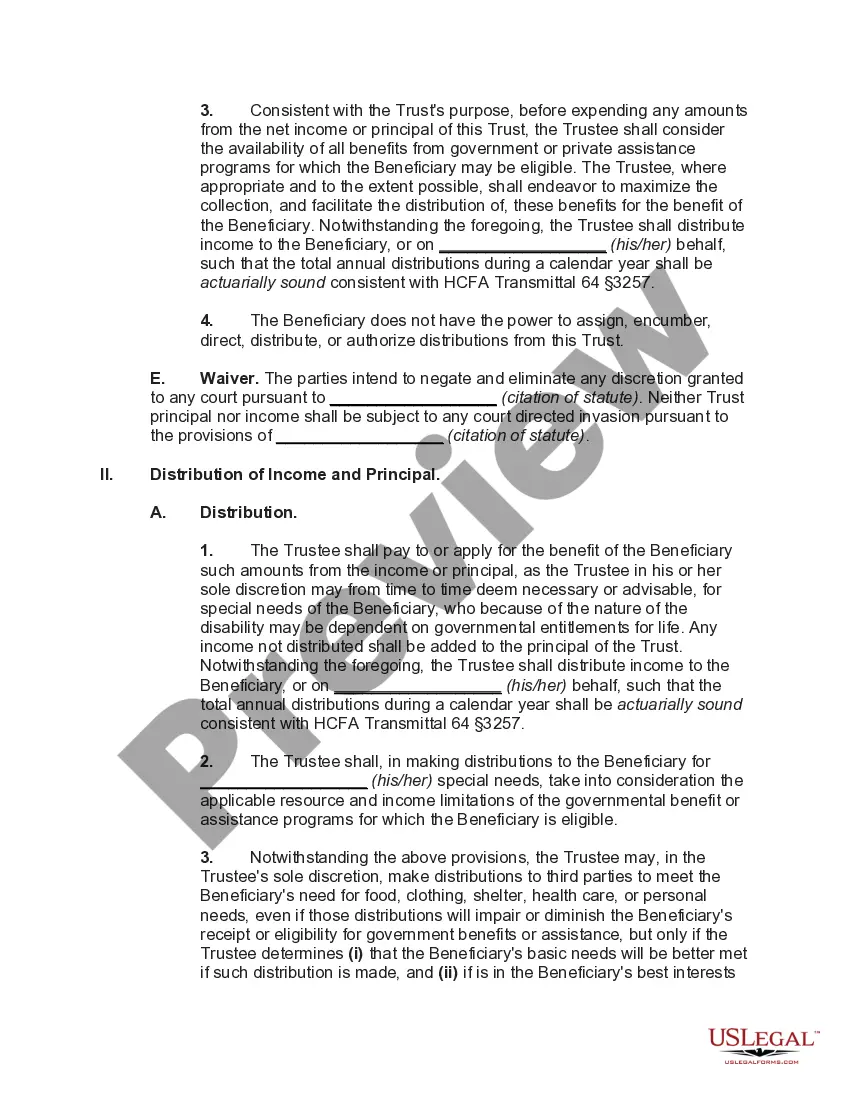 Get Special Needs Irrevocable Trust Agreement for Benefit of Disabled Child of Trustor Preview Special Needs Irrevocable Trust Agreement for Benefit of Disabled Child of Trustor