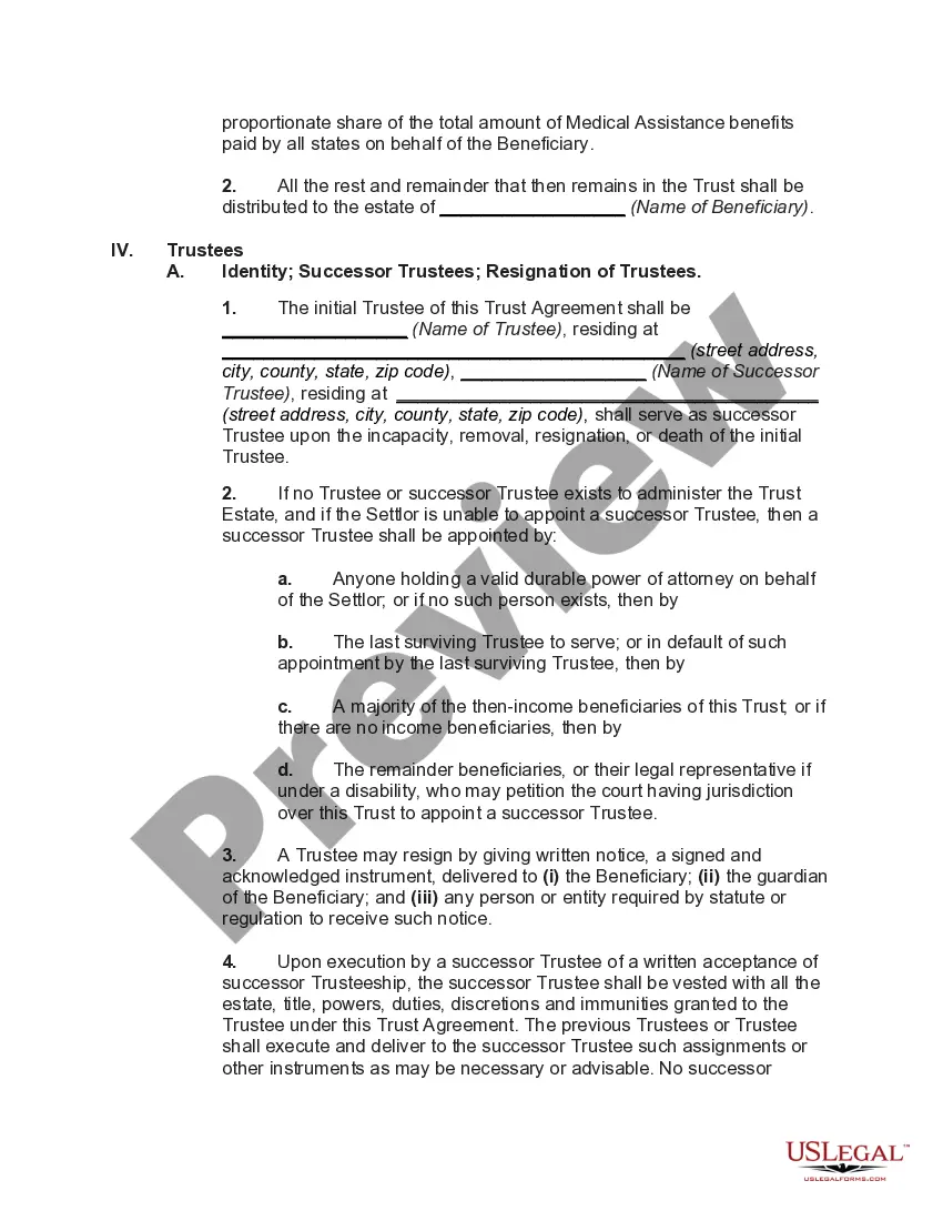 Get Special Needs Irrevocable Trust Agreement for Benefit of Disabled Child of Trustor Preview Special Needs Irrevocable Trust Agreement for Benefit of Disabled Child of Trustor
