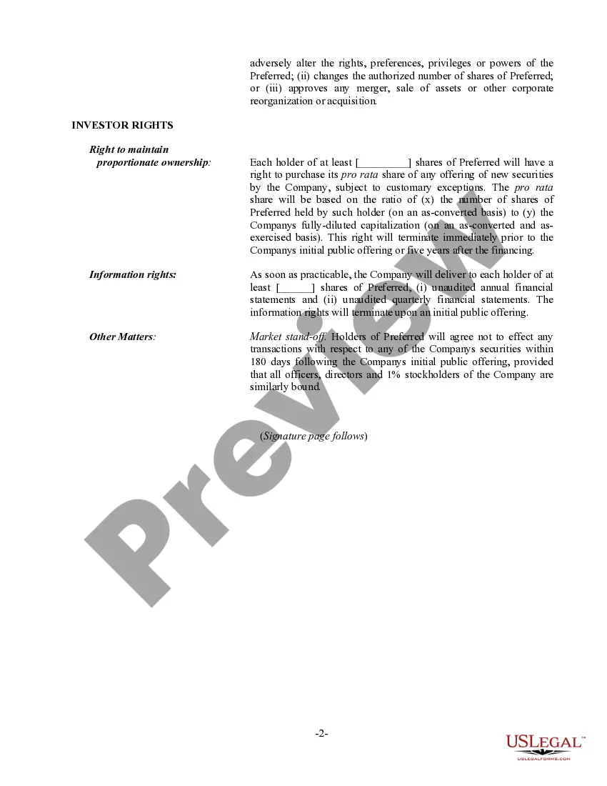 Preview Angel Investor Term Sheet