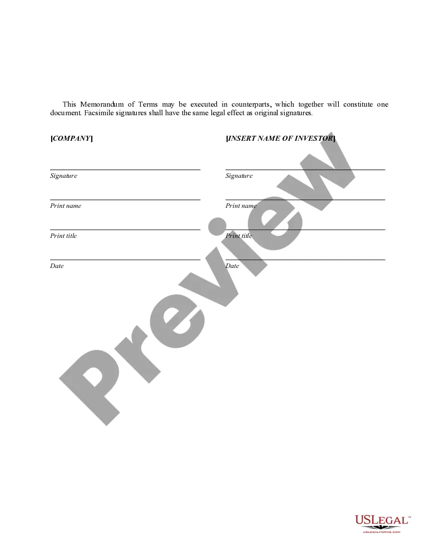 Preview Angel Investor Term Sheet
