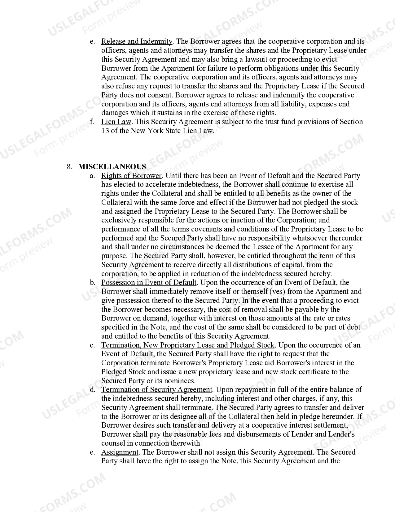 Preview Cooperative Apartment Loan Security Agreement