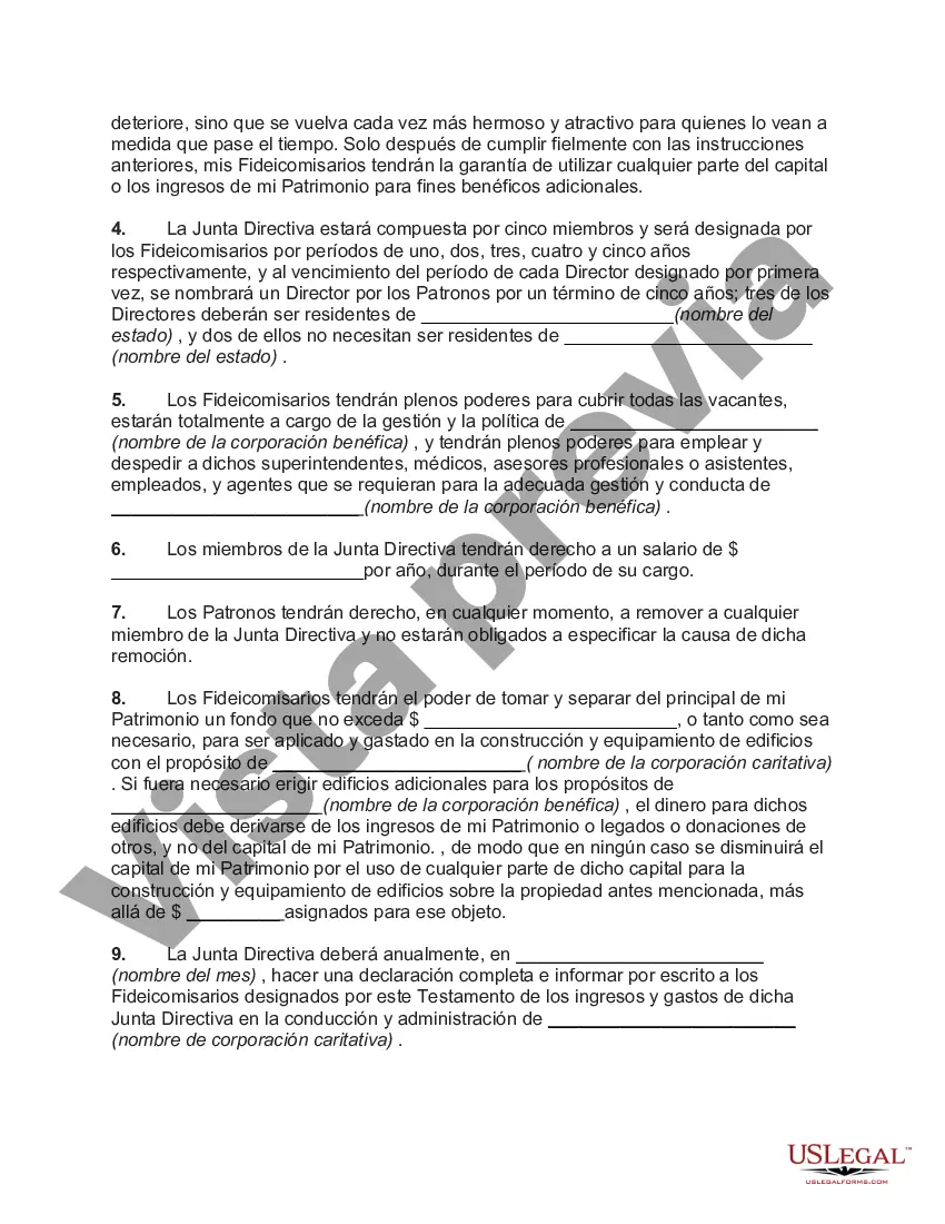 Preview Fideicomiso testamentario Disposición para el establecimiento de un fideicomiso para una institución benéfica para el cuidado y tratamiento de niños discapacitados