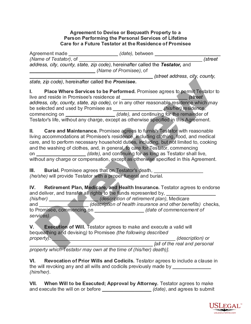 Agreement to Devise or Bequeath Property to a Person Performing the ...