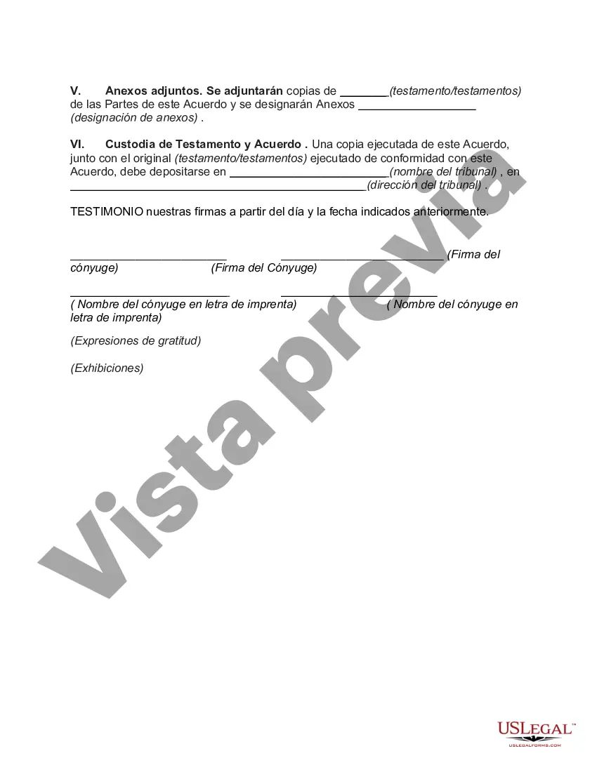 Preview Acuerdo para Ejecutar Testamento Mutuo o Conjunto y Mutuo por el Esposo y la Esposa con Herencia para el Sobreviviente