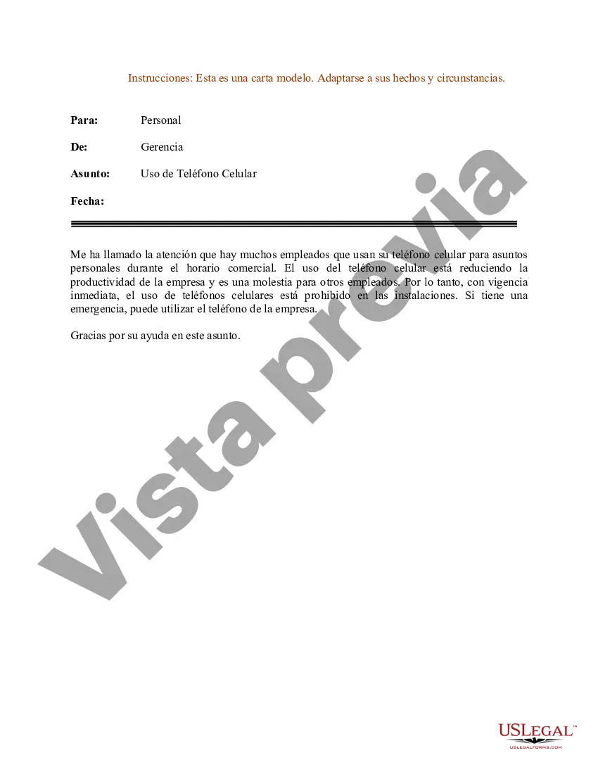 Preview Carta de muestra para el uso del teléfono celular