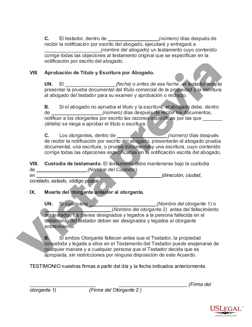 Preview Acuerdo para otorgar o legar bienes a los otorgantes que transmiten bienes al testador