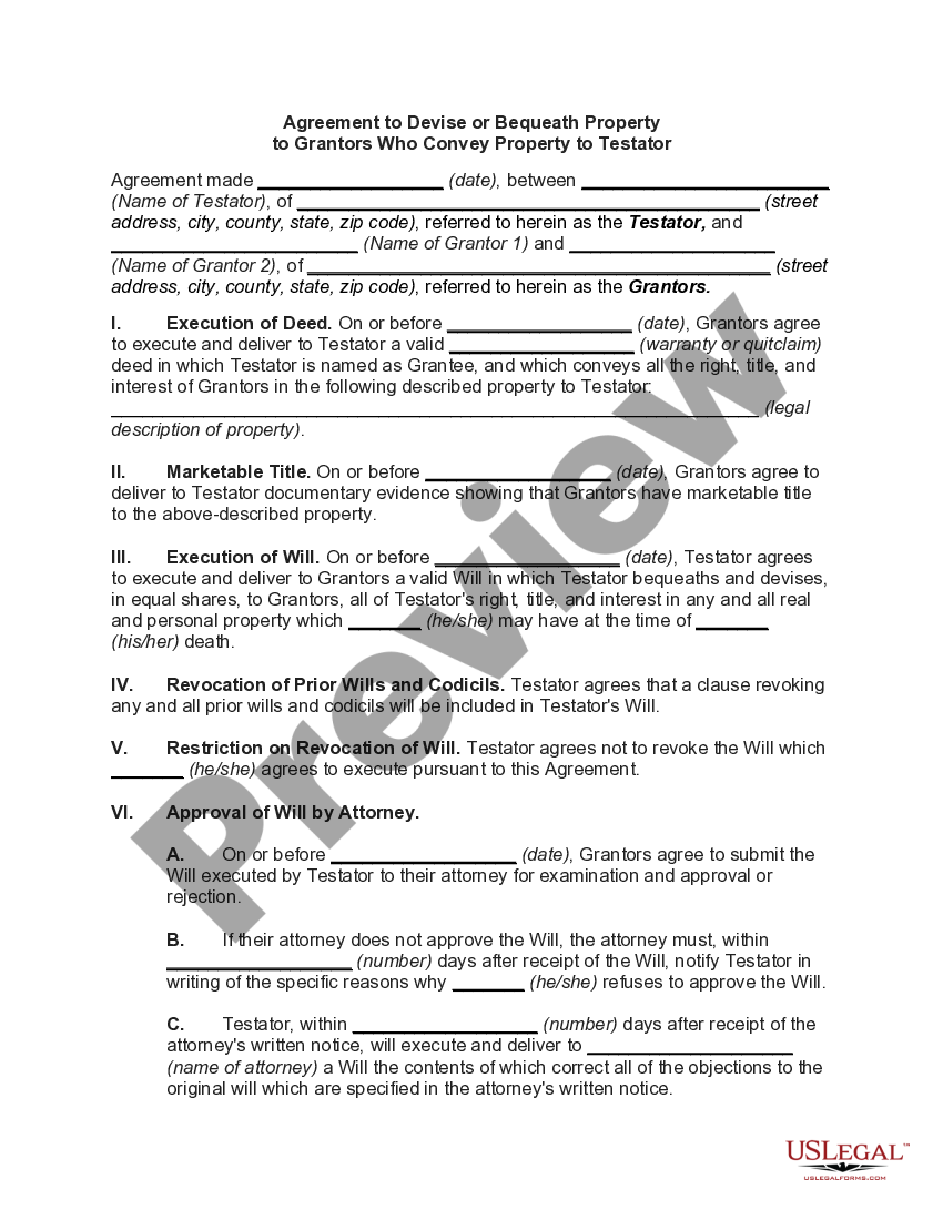 Agreement to Devise or Bequeath Property to Grantors Who Convey