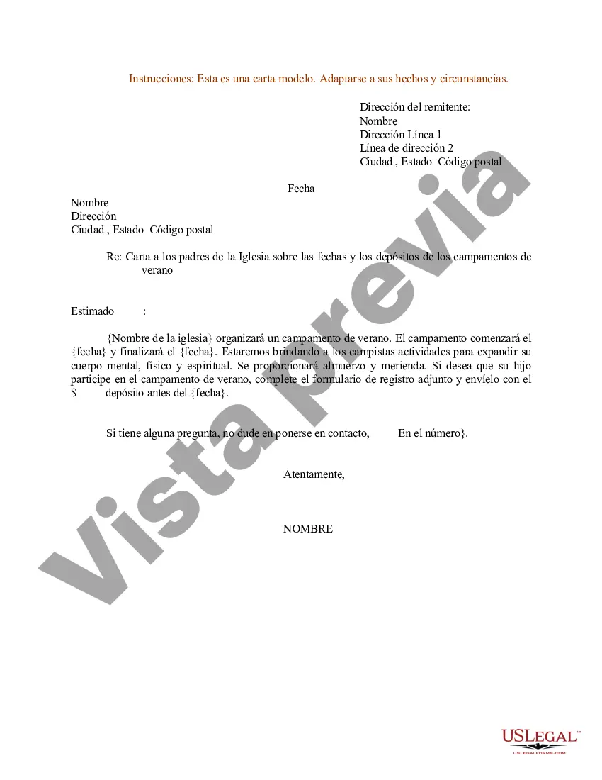 Preview Ejemplo de carta para el campamento de verano de la iglesia