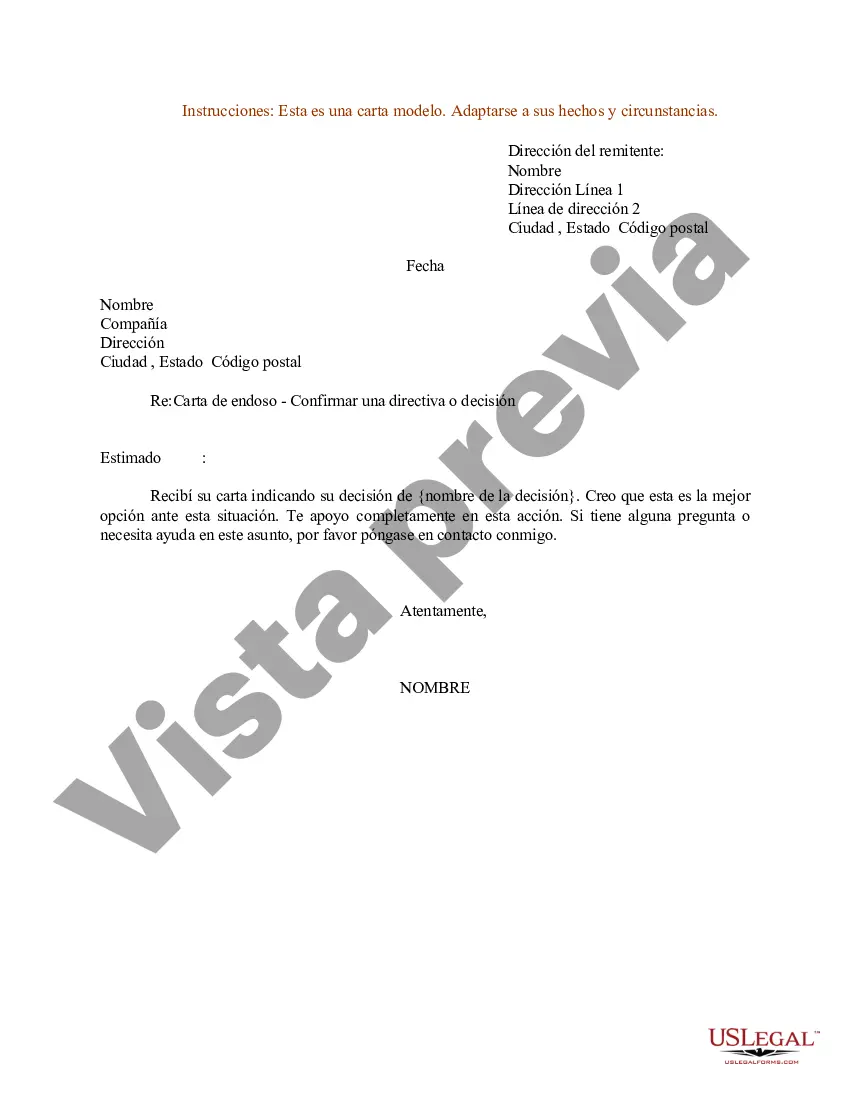 Preview Modelo de carta para la confirmación de una directiva - Decisión