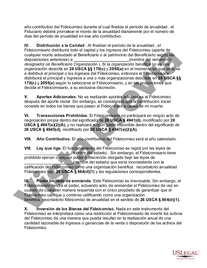 Preview Disposiciones testamentarias para fideicomiso de anualidad caritativa remanente por término de años