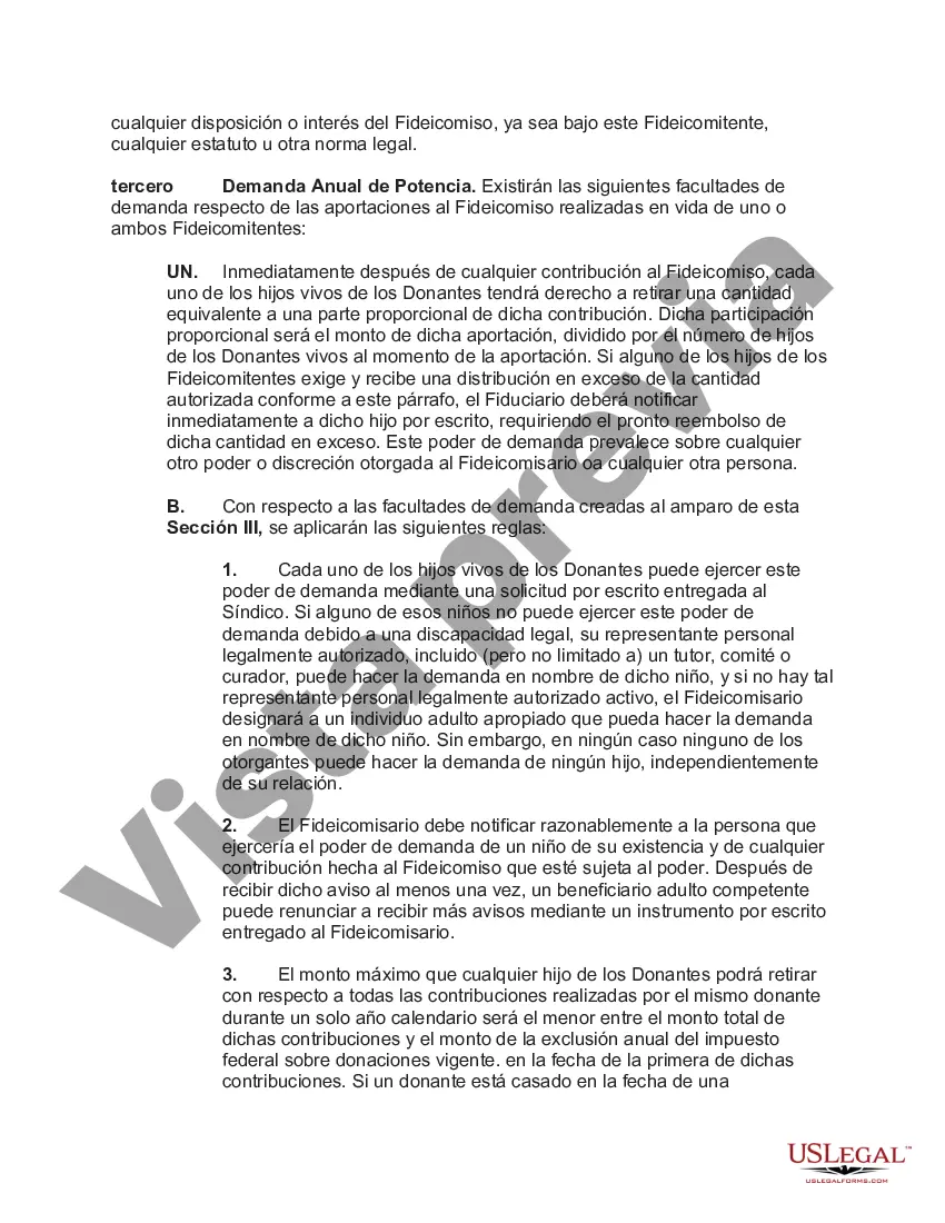Preview Fideicomiso de seguro de vida con fondos irrevocables donde los beneficiarios tienen derecho de retiro Crummey con la póliza First to Die con cláusula de supervivencia
