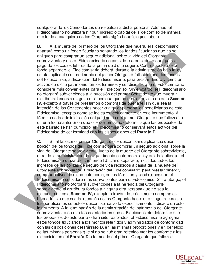 Preview Fideicomiso de seguro de vida con fondos irrevocables donde los beneficiarios tienen derecho de retiro Crummey con la póliza First to Die con cláusula de supervivencia