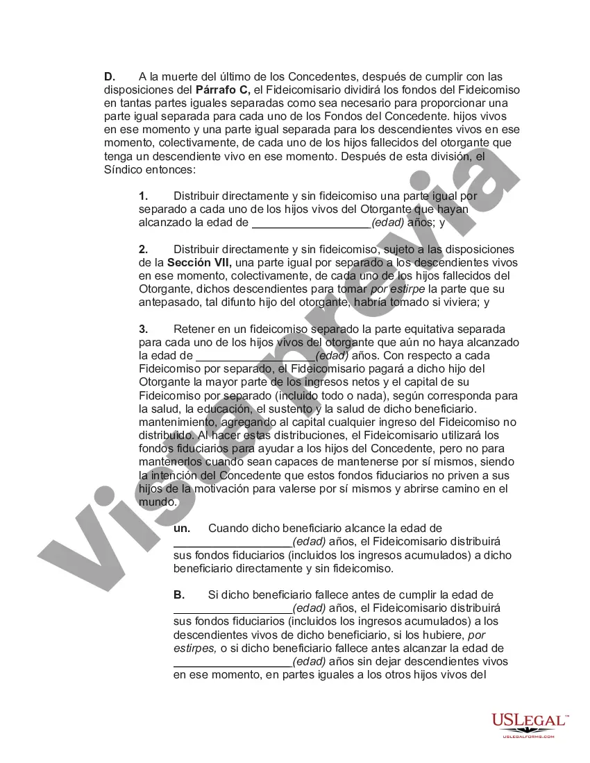 Preview Fideicomiso de seguro de vida con fondos irrevocables donde los beneficiarios tienen derecho de retiro Crummey con la póliza First to Die con cláusula de supervivencia