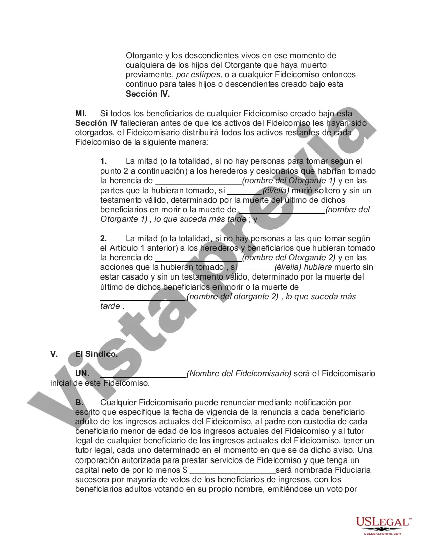 Preview Fideicomiso de seguro de vida con fondos irrevocables donde los beneficiarios tienen derecho de retiro Crummey con la póliza First to Die con cláusula de supervivencia
