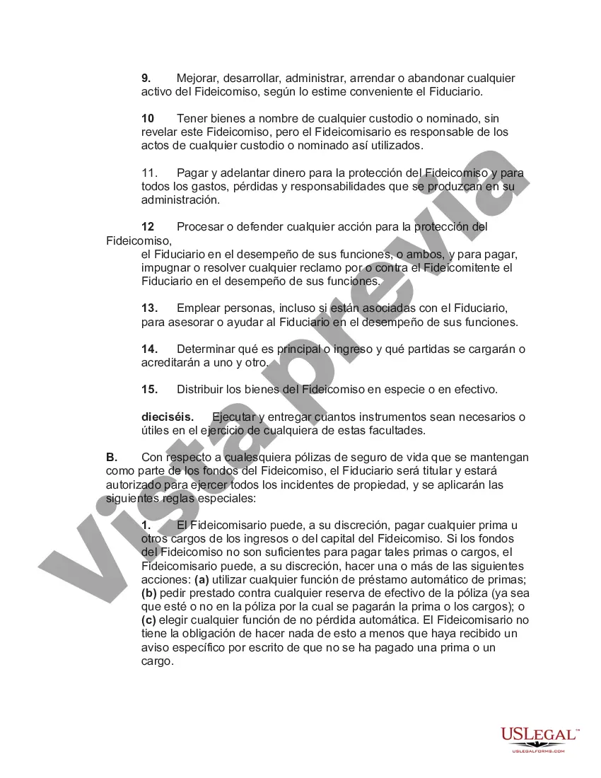 Preview Fideicomiso de seguro de vida con fondos irrevocables donde los beneficiarios tienen derecho de retiro Crummey con la póliza First to Die con cláusula de supervivencia