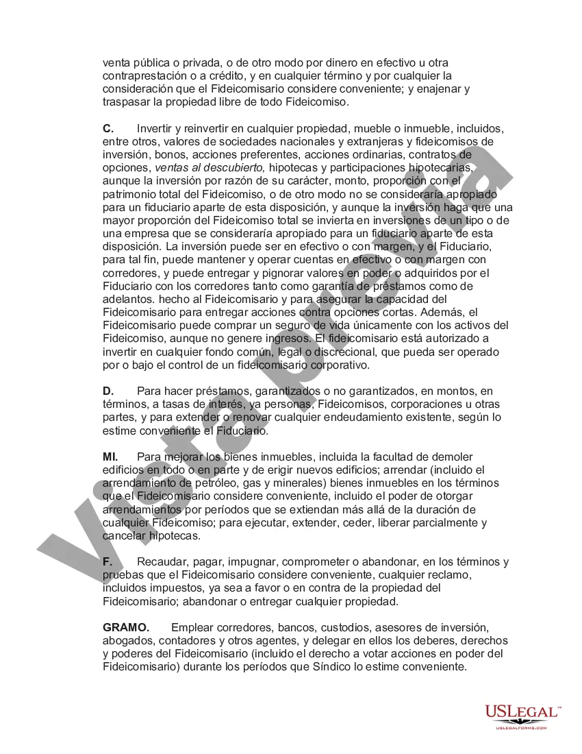 Preview Fideicomiso irrevocable para beneficio de por vida del fideicomitente con poder de invasión en el fideicomitente