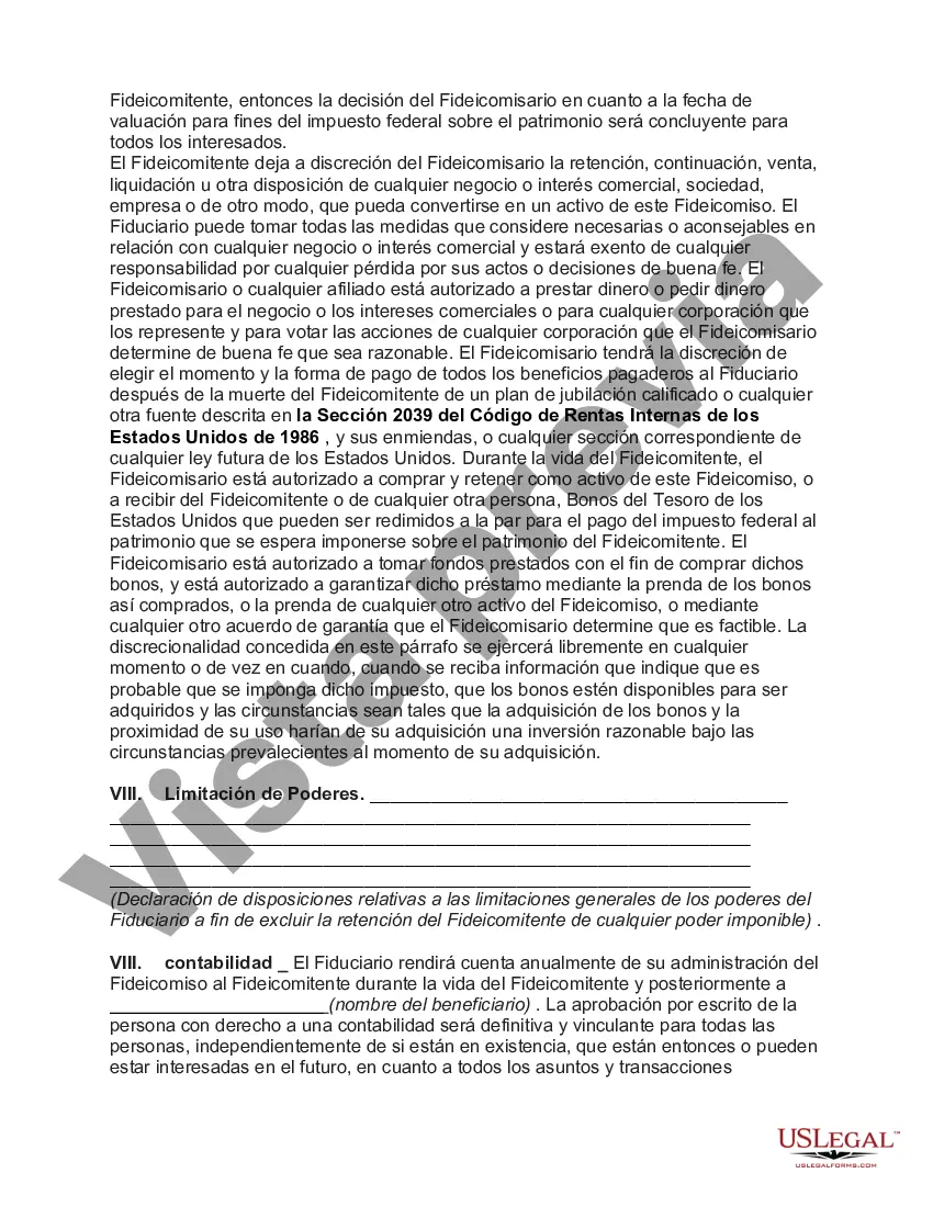 Preview Fideicomiso irrevocable para beneficio de por vida del fideicomitente con poder de invasión en el fideicomitente