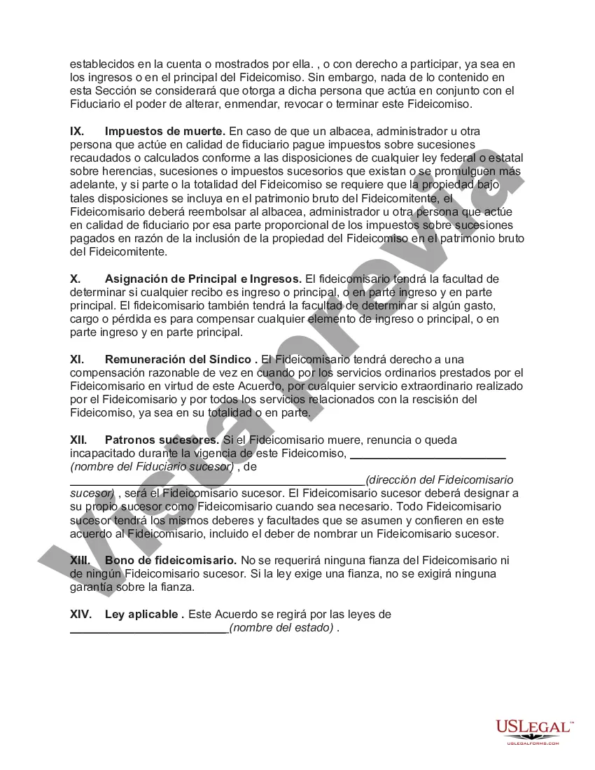Preview Fideicomiso irrevocable para beneficio de por vida del fideicomitente con poder de invasión en el fideicomitente